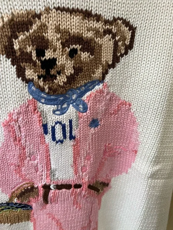 Polo by Ralph Lauren Cream Crewneck Sweater with Pink Teddy Bear - Picture 7 of 8